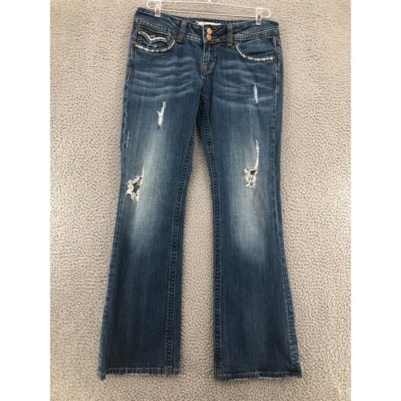 VIGOSS Jeans Womens 7 Juniors Blue Medium Wash Denim Bootcut Distressed Stretch - Picture 1 of 13